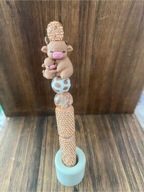 Rose Gold Highland Mom & Baby Cow Beaded Charm Pen